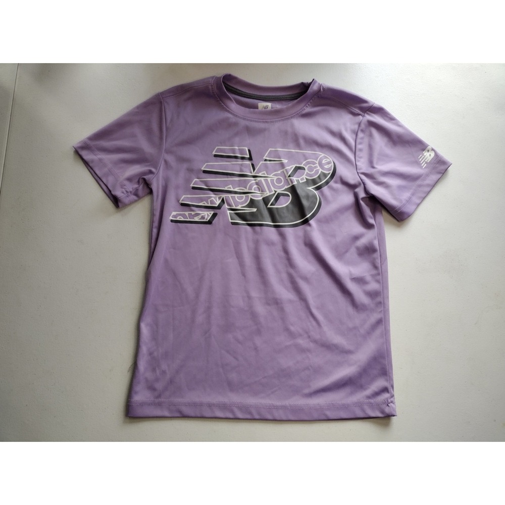 New Balance Girls Purple Graphic‎ Logo Performance Athletic T-Shirt Size 10